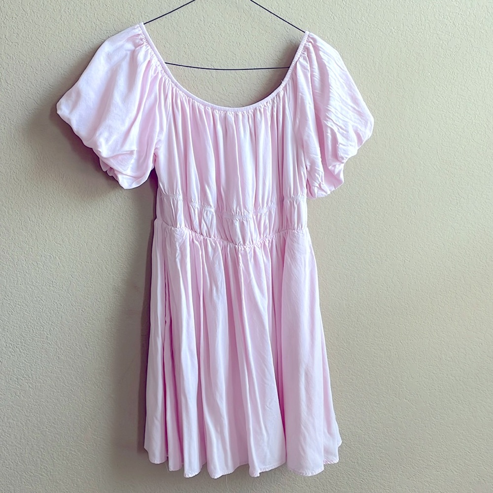 Pink off the shoulder dress. Size women small